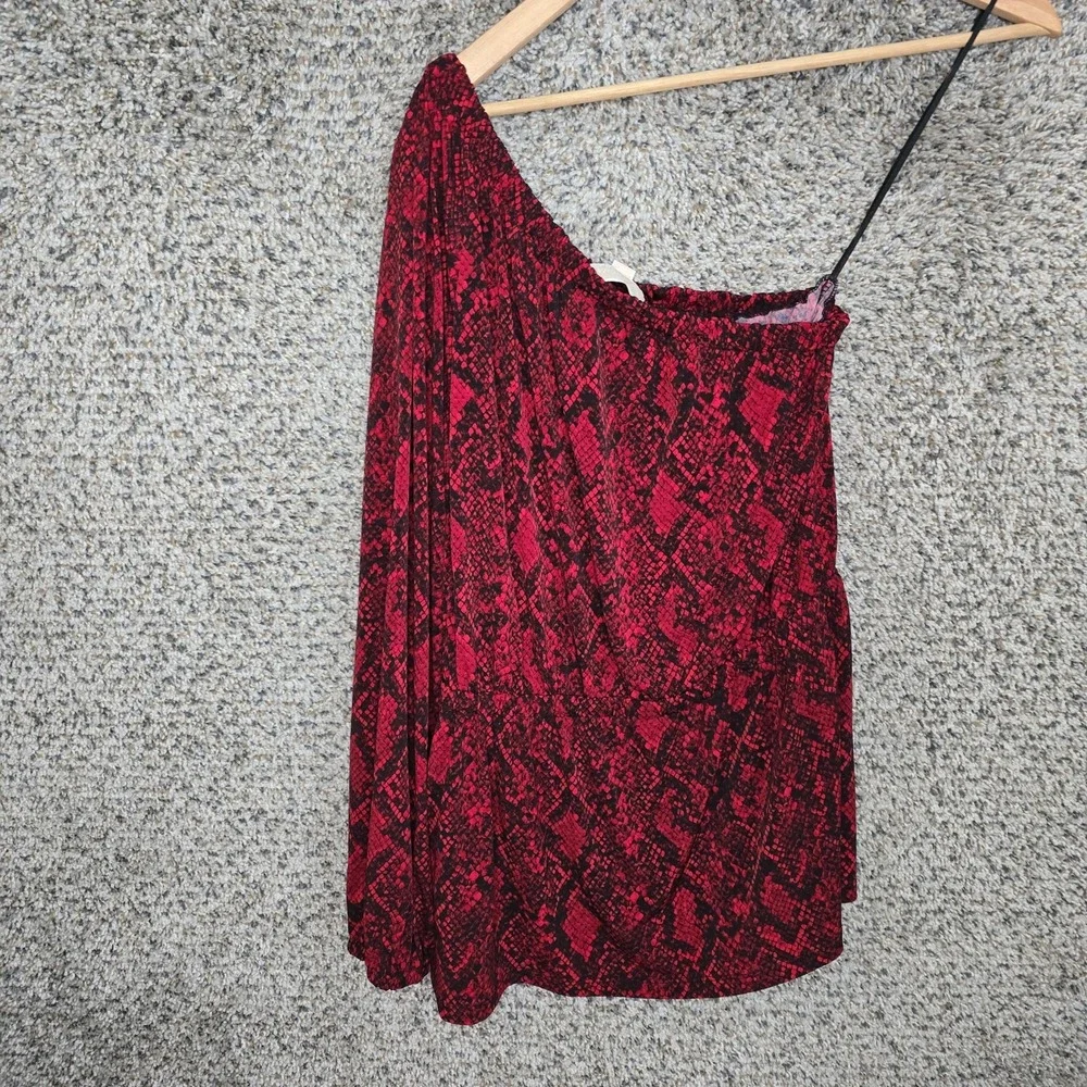 Michael Kors Top Womens Medium Red Snake Print One Shoulder Blouse Elastic Waist